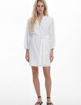 Vestido palmeras, Mujer, Algodon, Blanco, XS