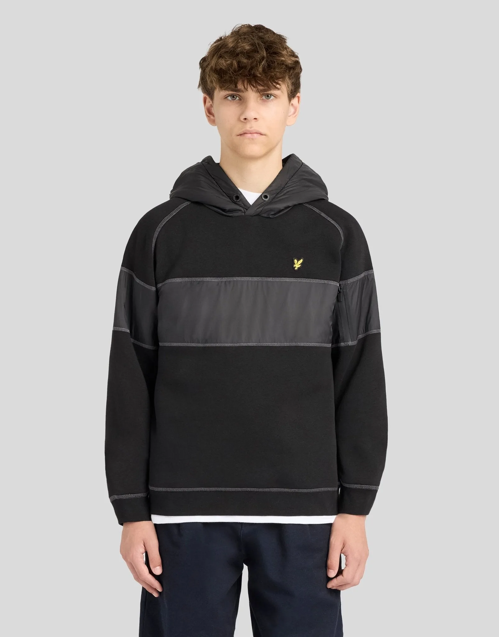 Kids Contrast Panel Hoodie Jet Black - Lyle & Scott - FashionsVida