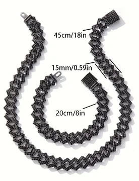 Pc Gun Black Cuban Necklace Bracelet Set with Sparkling Rhinestones, Hip-Hop Style, Men's Handsome Rock and Bouncing Accessory - Aliexpress - FashionsVida