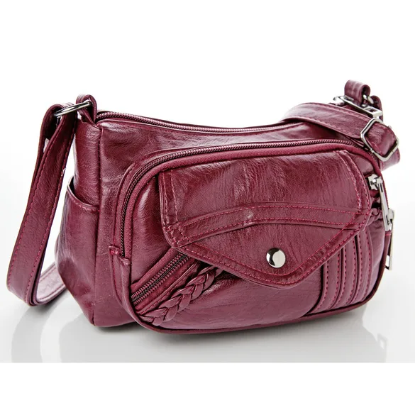 Schultertasche Lederoptik "Julina" bordeaux - 3Pagen - FashionsVida
