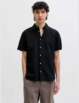 Regular Fit Cotton Rich Short Sleeve Shirt Black male - Jack & jones - FashionsVida