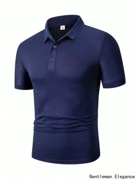 Camiseta de hombre, polo de secado rápido de verano, camiseta de manga corta fina para negocios, top deportivo de unicolor elástico casual - Shein - FashionsVida
