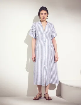 Vestido camisero de lino con manga 3-4 - Woman El Corte Inglés - FashionsVida