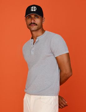 T-Shirt Manches Courtes Col Tunisien L Gris
