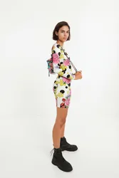 Robe courte élastique fleurs WHITE XL female
