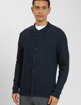 Mens Textured Knitted Overshirt - - Size: XL - Steel & Jelly - FashionsVida