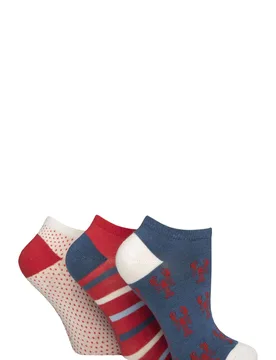 Women's 3 Pair Bamboo Trainer Socks with Smooth Toe Seams Nautical Patterned 4-8 - Multi Coloured - Size: Small - SockShop - FashionsVida