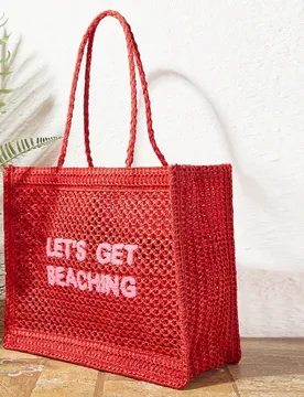 Bolso de mano de verano de mujer con diseño de letras tejido a ganchillo, adecuado para vacaciones, uso casual y compras diarias, perfecto para vacac - Shein - FashionsVida