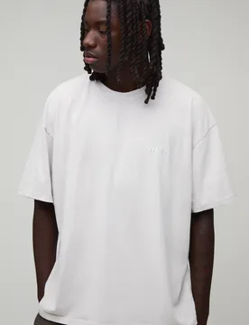 Men's Oversized Man Sport Embroidered Washed T-Shirt Light Grey Size X-Small Light Grey XS - boohooMAN - FashionsVida