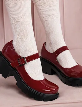 Zapatos de plataforma con cuña y hebilla de estilo Mary Jane de color burdeos de moda para mujer, ideales para el verano, vacaciones, de verano, Hall - Shein - FashionsVida