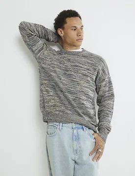 Mens Jumper Navy Long Sleeve Stripe Cotton - Size Small - River Island - FashionsVida