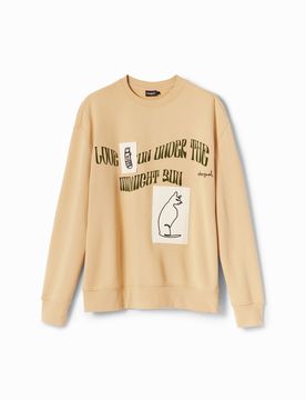 Sweat-shirt messages patchs, Coton, Marron, S