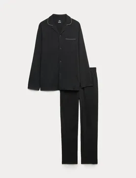 Cotton Modal Blend Pyjama Set Black male - M&S - FashionsVida