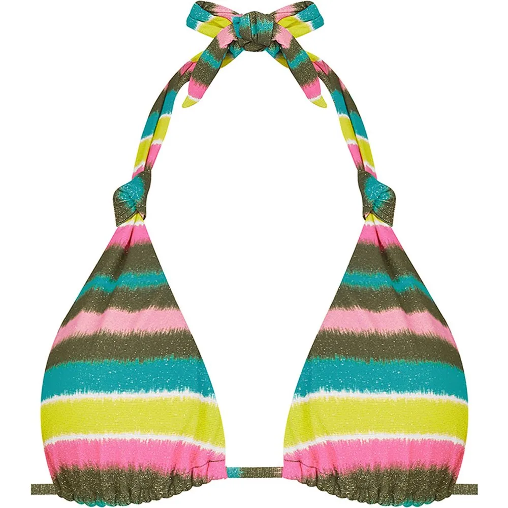Top de bikini de triángulo push-up atado al cuello y espalda y estampado con lurex - Lola Dolores Cortés - FashionsVida