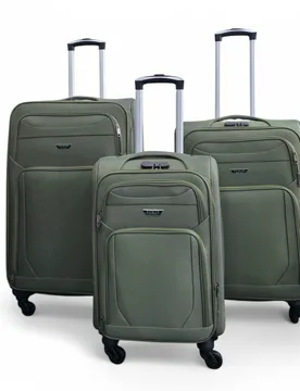 Unisex Soft Shell Lightweight Khaki Nylon 4 Wheel Travel Case Holiday Suitcase Set - One Size - Infinity Leather - FashionsVida