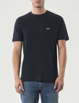T-shirt Exchange blu in cotone con logo piccolo ricamato sul petto - Armani - FashionsVida