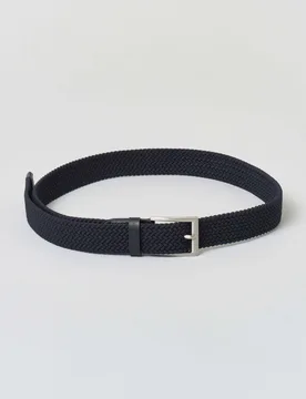 Cintura Exchange blu in tessuto intrecciato con dettagli in pelle - Armani - FashionsVida
