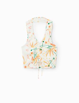 Haut court froncé, Viscose, Blanc, M