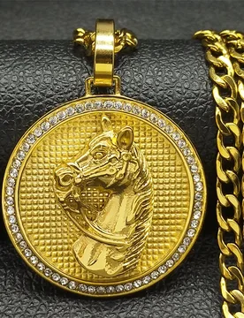 Rhinestone Horse Head Pendant Necklace for Men Hip Hop Stainless Steel Gold Color Animal Lucky Jewelry Gift for Boyfriend 7619-3 - Aliexpress - FashionsVida