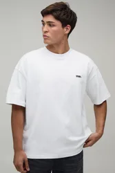 Mens Oversized Man Dot Embroidered T-Shirt - White Cotton - Size Medium