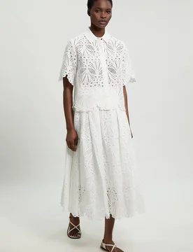 Women's Cotton Broderie Maxi Skirt in White Size: 12 - White - Size: 12 - Karen millen - FashionsVida