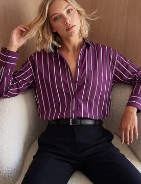Women's Stripe Oversized Shirt in Plum Size: 18 - Plum - Size: 18 - Dusk - FashionsVida