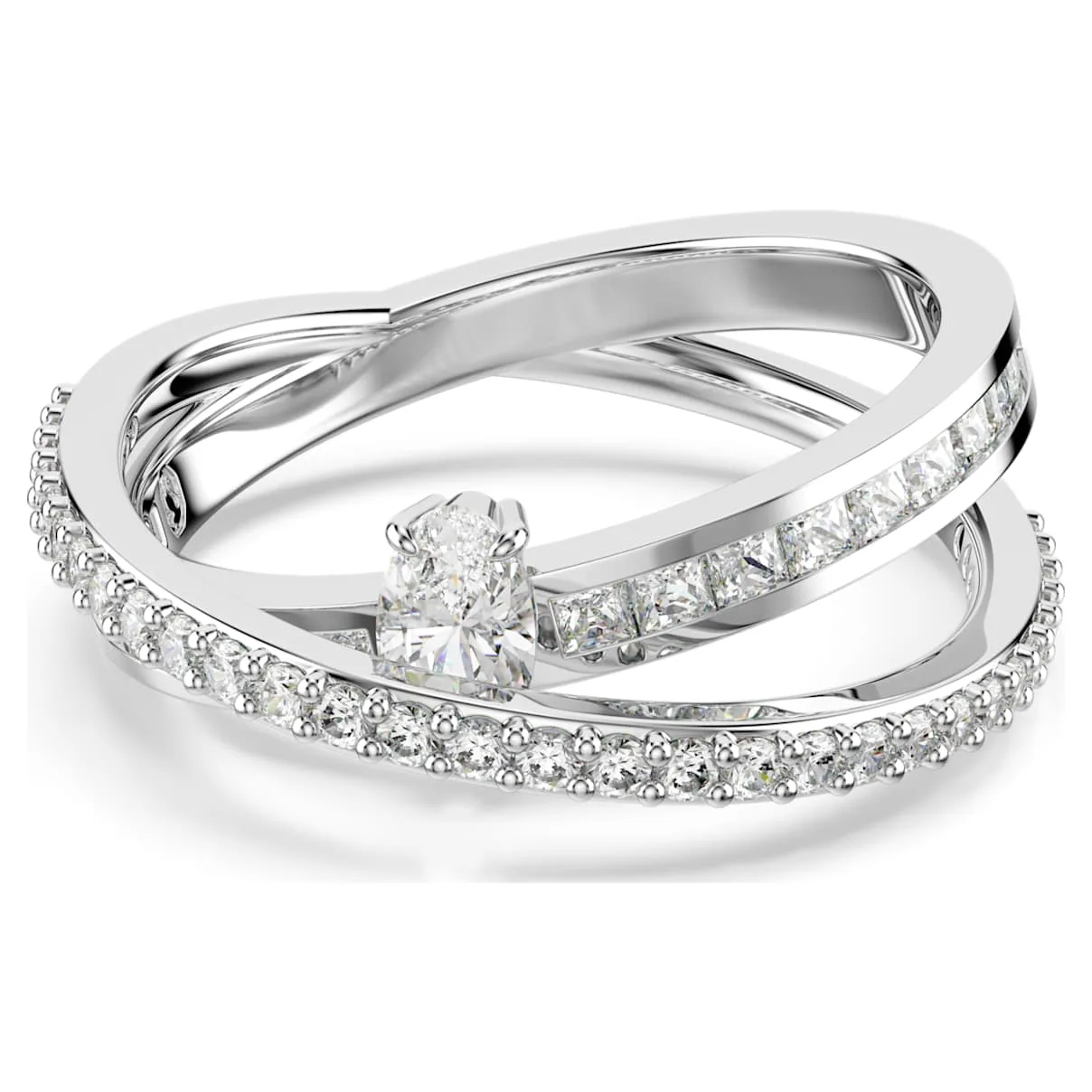 Anello Hyperbola, Taglio misto, Bianco, Placcato rodio 60 - Swarovski - FashionsVida