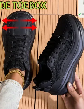Zapatillas casuales de mujer de suela gruesa y ajuste ancho en color negro, de material de malla transpirable, diseño de suela gruesa, cómodas para - Shein - FashionsVida