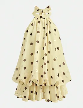 Vestido de lunares amarillo claro con escote halter elegante y vintage para niñas preadolescentes, vestido de princesa adecuado para ocasiones formal - Shein - FashionsVida