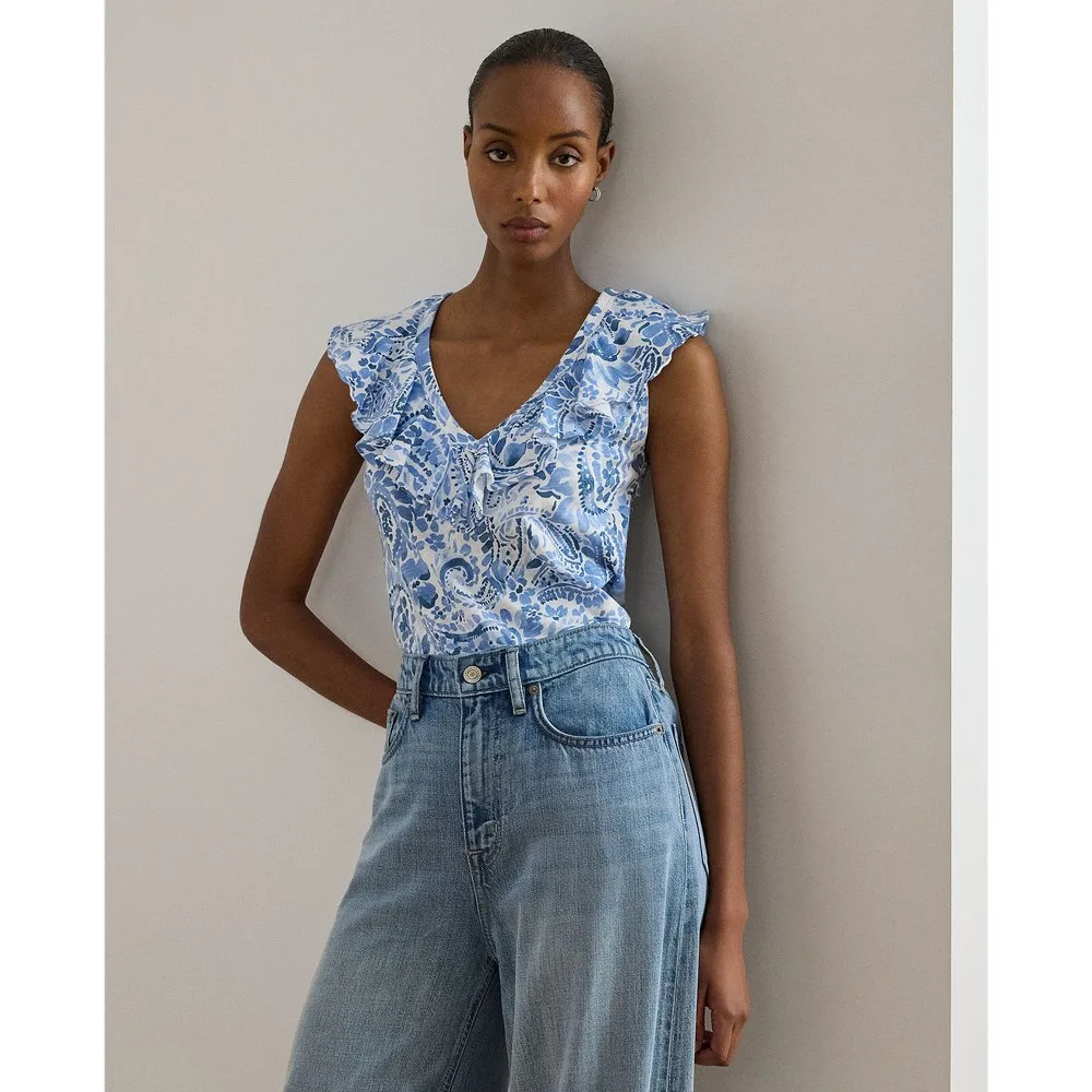 Camiseta de mujer de algodón con volantes - Lauren Ralph Lauren - FashionsVida