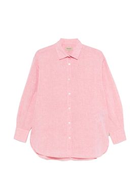 Boyfriend Fit Linen Cotton Shirt with Button Closure and Long Sleeves