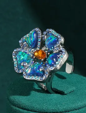 Vintage Bright Opal Blue Flower Rings Retro Yellow Crystal High Luxury Rhinestone Designer Women Party Silver Color Accessories - Aliexpress - FashionsVida