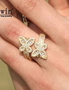 Uwin Butterfly Rings For Women Stagger Adjustable Size Baguette Full Iced Out New In Rings Jewelry - Aliexpress - FashionsVida