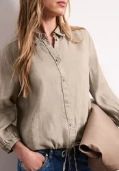 Arm Hemdbluse aus Leinen female Beige