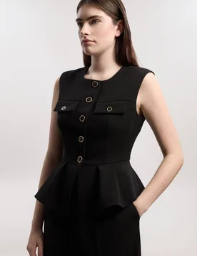 Women's Compact Stretch Peplum Tailored Top in Black Size: 16 - Black - Size: 16 - Karen millen - FashionsVida