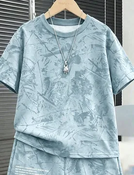 Conjunto de camiseta de manga corta y pantalones cortos casual y minimalista para niños pequeños - Shein - FashionsVida