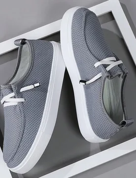 Mocasines de malla con punta redonda para hombre, suela ligera, zapatos de moda transpirables sin cordones con banda elástica, suela de EVA, temporad - Shein - FashionsVida