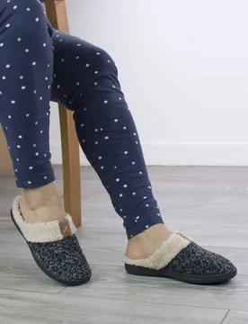 Women's Faux Fur Lined Cosy Winter Slippers in True Black Size: 4 - True Black - Size: 4 - Ajvani - FashionsVida