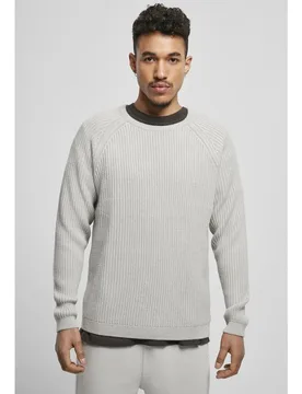 Pull Raglan Ribbed Gray Light 2XL - Urban classics - FashionsVida