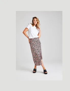 Women's Gathered Midi Skirt Size: 14 - Multicolor - Size: 14 - Urban Bliss - FashionsVida