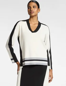 Jersey de mujer color block de viscosa mixta ajuste regular con longitud media - Elena Miró - FashionsVida