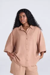 Nova Womens Linen Shirt - Brown - Brown - Size: 8