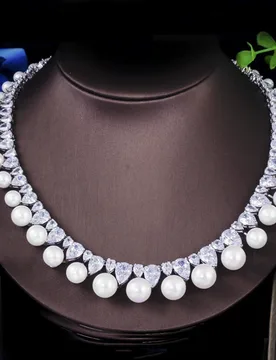ThreeGraces Elegant Shiny Cubic Zirconia Big Simulated Pearl Necklace Luxury Bridal Wedding Banquet Jewelry Set for Brides JS624 - Aliexpress - FashionsVida