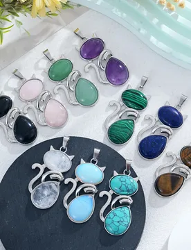 Cat Shape Natural Stone Pendants, Cute Animal Gemstone Charms for Jewelry Making - Aliexpress - FashionsVida