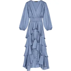 Vestido largo con volantes y escote cruzado