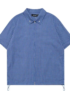 Japanese Retro Plaid Short Sleeved Shirt for Men and Women, Wide and Relaxed Swing Drawstring Five Quarter Sleeve Workwear TEE - Aliexpress - FashionsVida