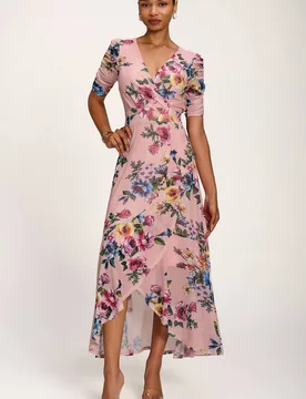 Women's Ruched Sleeve Mesh Maxi Dress in Light Pink Size: 14 - Light Pink - Size: 14 - Jolie Moi - FashionsVida