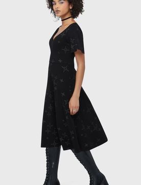 Gothic Kleid knielang - Beneath The Eclipse - Etheral Night Midi Dress - XS bis M - für Damen - Größe S - schwarz - Frauen - female