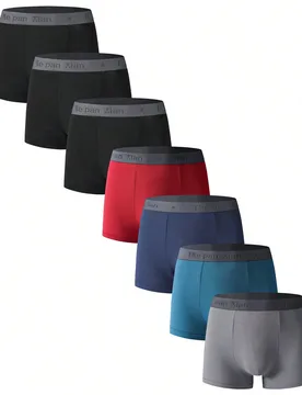 Set de 7 bóxers con estampado de letras y cintura elástica cómoda para hombres - Shein - FashionsVida