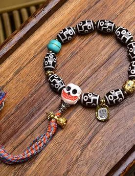 Natural black and white nine-eyed dzi bead bracelet nanhong onyx obsidian bravery glaze a dull reflux bone accessories strings - Aliexpress - FashionsVida